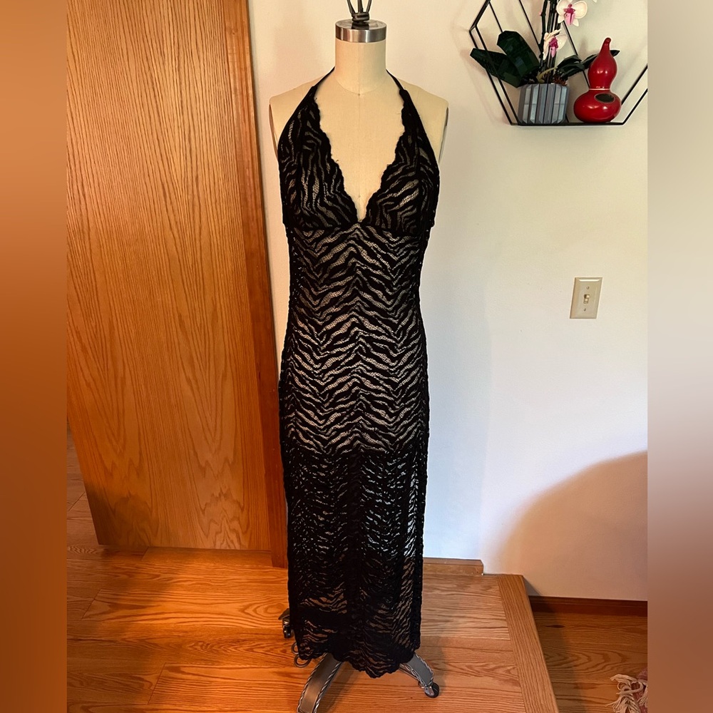 Victoria’s Secret Black Mesh sheer Zebra Halter Lingerie Dress L sexy 90s y2k